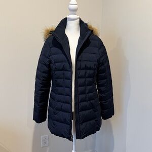 G.H. Bass & Co. Dark Blue Puffer Jacket with Faux Fur Hood